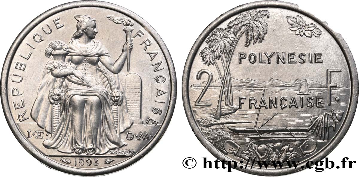 FRENCH POLYNESIA 2 Francs I.E.O.M. 1993 Paris MS 
