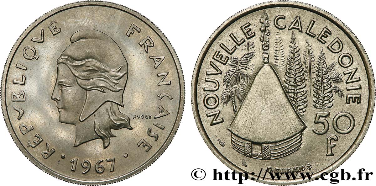 NUOVA CALEDONIA Pré-série sans le mot ESSAI de 50 francs, revers Georges Guiraud 1967 Paris FDC65 