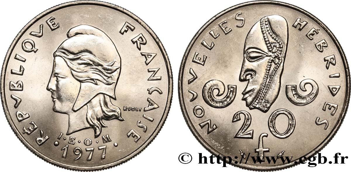 NEW HEBRIDES (VANUATU since 1980) 20 Francs 1977 Paris MS 