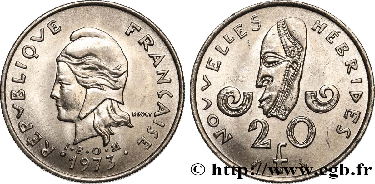 NEW HEBRIDES (VANUATU since 1980) 20 Francs 1973 Paris MS 