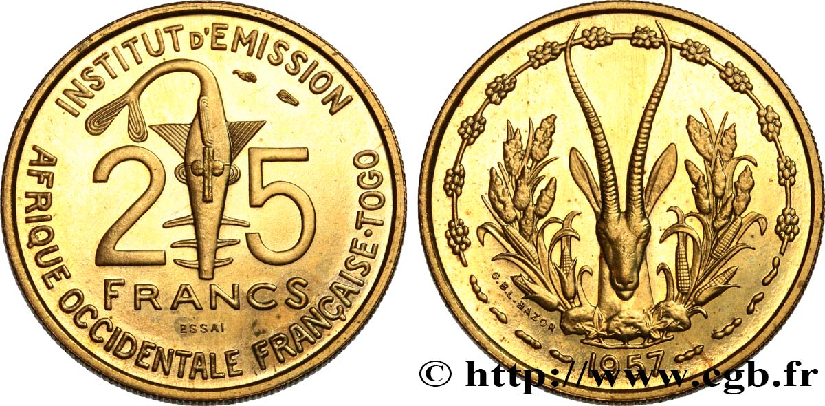 AFRIQUE OCCIDENTALE FRANÇAISE - TOGO Essai de 25 Francs 1957 Paris SPL