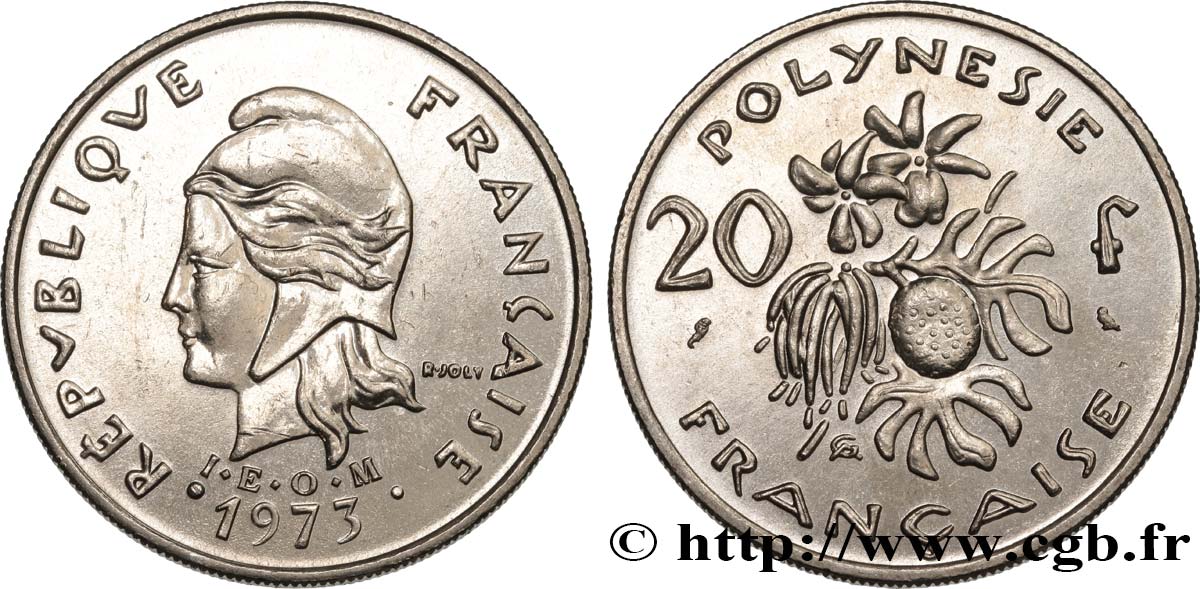 FRENCH POLYNESIA 20 Francs I.E.O.M. 1973 Paris MS 