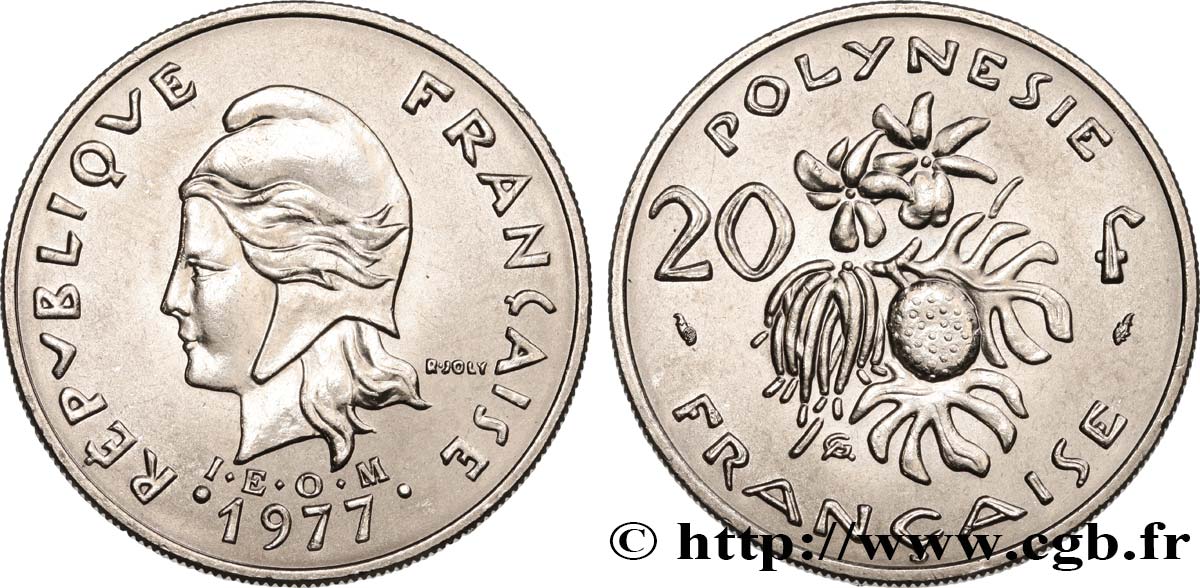 POLINESIA FRANCESE 20 Francs I.E.O.M. 1977 Paris MS 