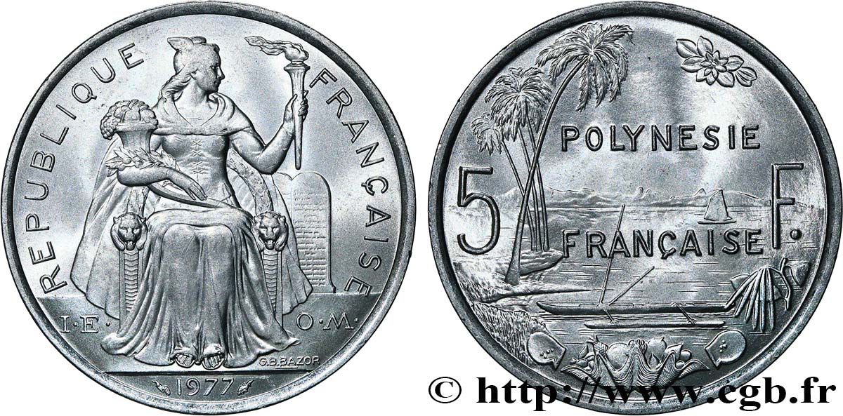 FRENCH POLYNESIA 5 Francs I.E.O.M. 1977 Paris MS 