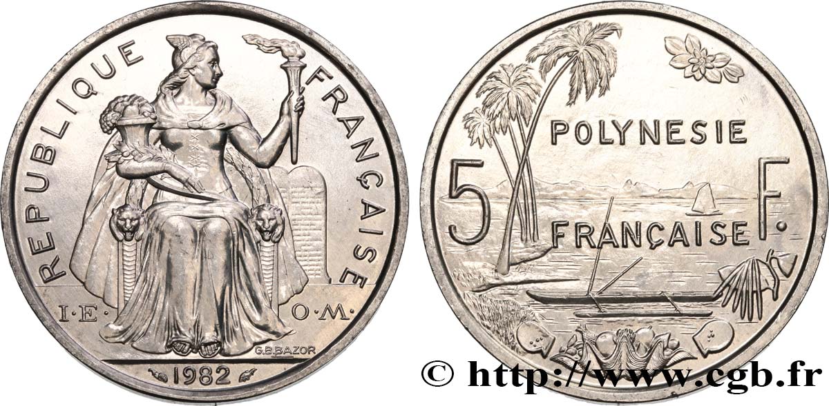POLYNÉSIE FRANÇAISE 5 Francs I.E.O.M. 1982 Paris SPL 