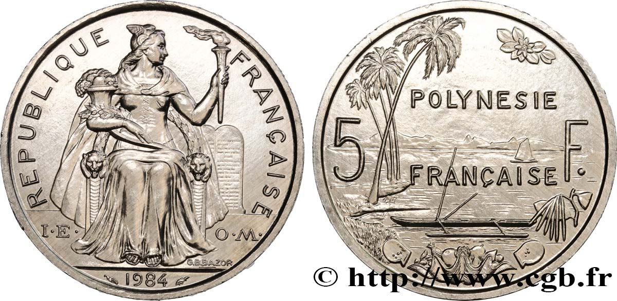FRANZÖSISCHE-POLYNESIEN 5 Francs I.E.O.M. 1984 Paris fST 