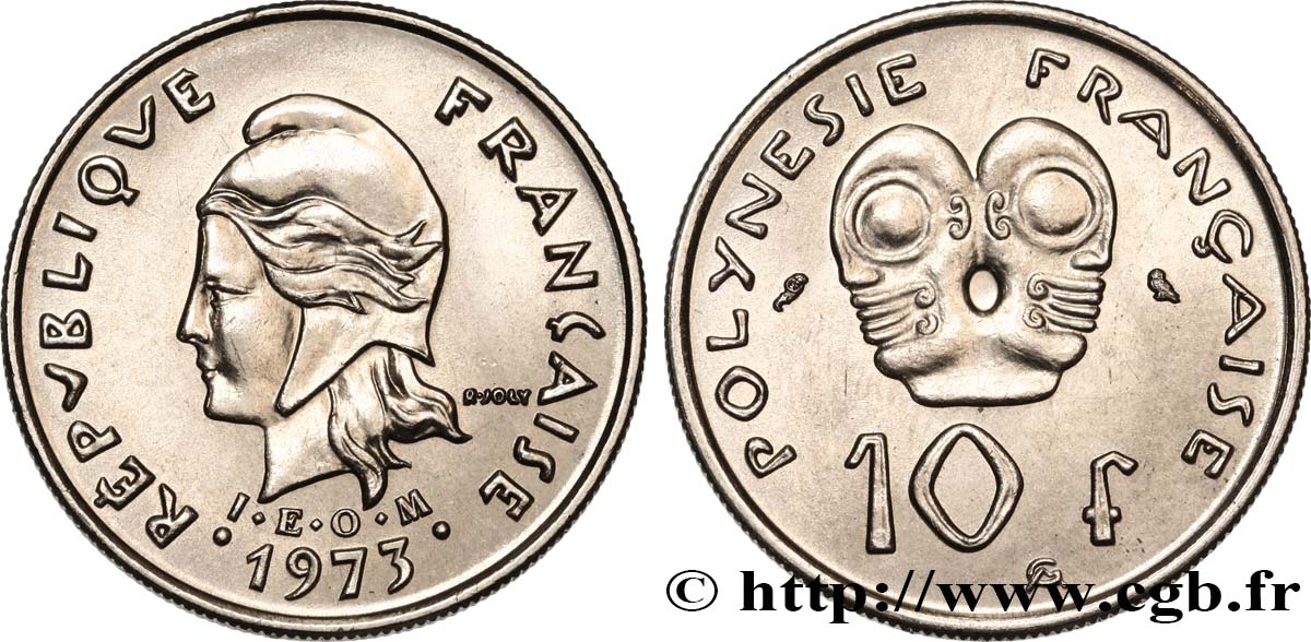 FRENCH POLYNESIA 10 Francs I.E.O.M. 1973 Paris MS 