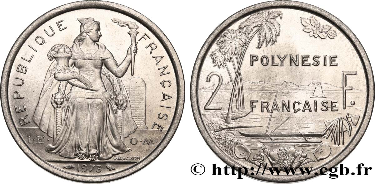 FRENCH POLYNESIA 2 Francs I.E.O.M. 1973 Paris MS 