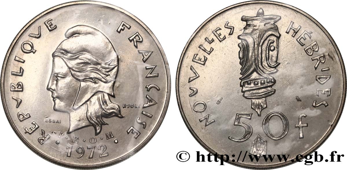 NEW HEBRIDES (VANUATU since 1980) Essai de 50 Francs 1972 Paris MS70 