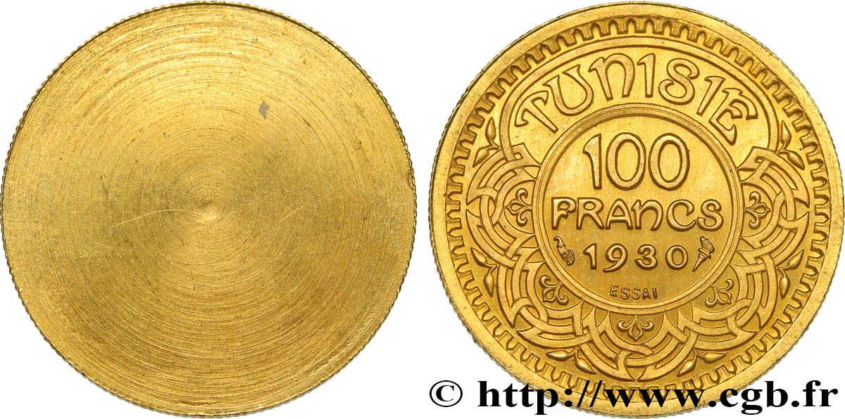 TUNISIE - PROTECTORAT FRANÇAIS - AHMED BEY Essai uniface de 100 francs 1930 Paris ST 