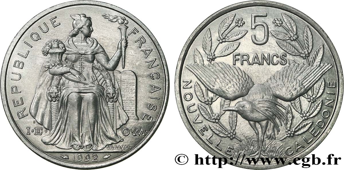 NEUKALEDONIEN 5 Francs I.E.O.M. 1992 Paris fST 