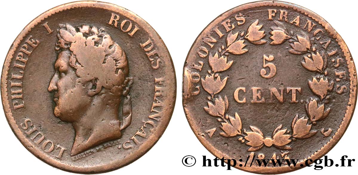 COLONIES FRANÇAISES - Louis-Philippe, pour les Îles Marquises 5 Centimes Louis Philippe Ier 1843 Paris - A TB