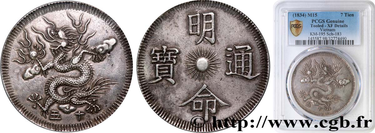 VIET NAM - ANNAM - MINH MANG 7 Tien, an 15 1834  BB PCGS