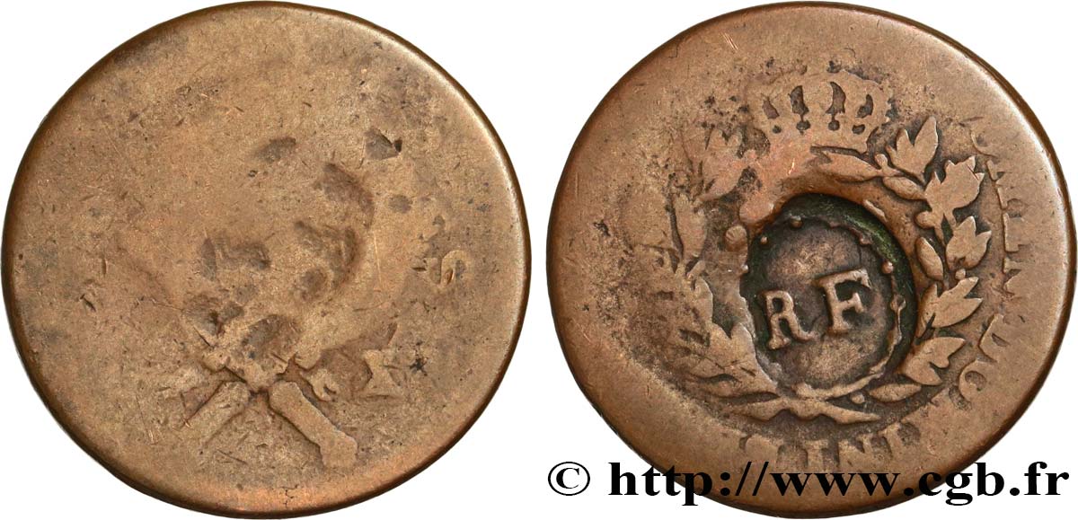 GUADELOUPE 3 sous 9 deniers ou 1/4 d’esqualin contremarqué RF 1793 F