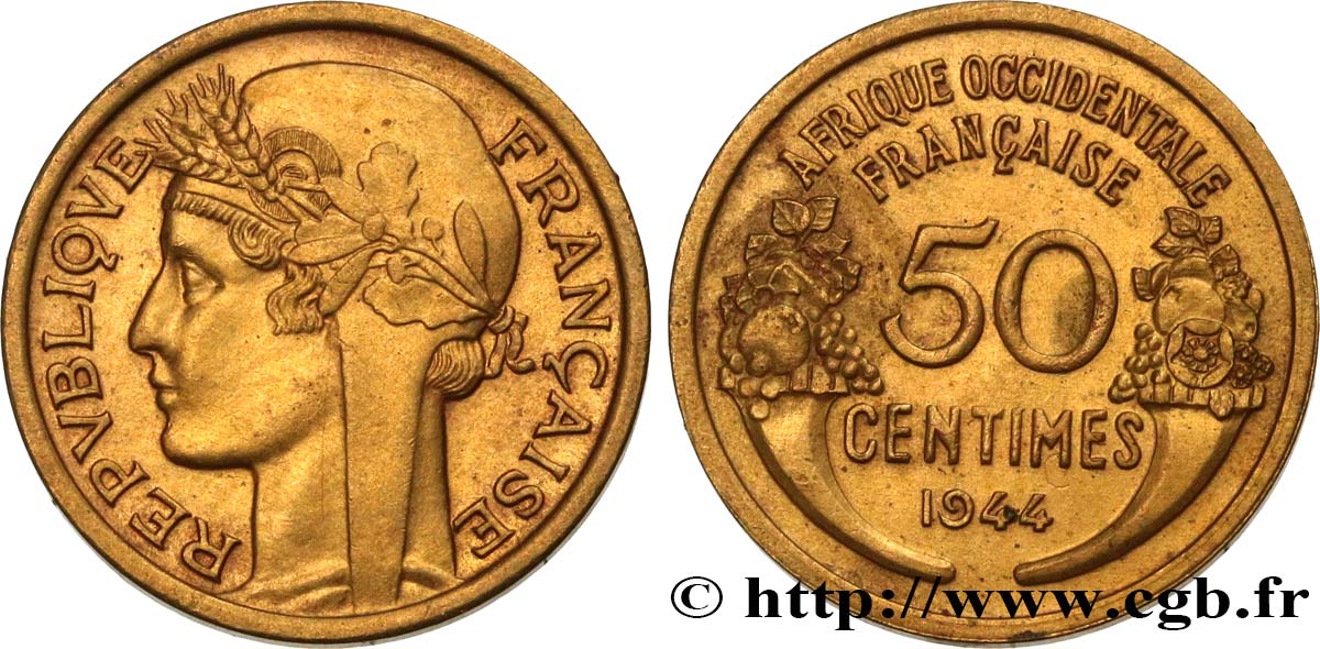FRENCH WEST AFRICA 50 Centimes Morlon 1944 Londres AU