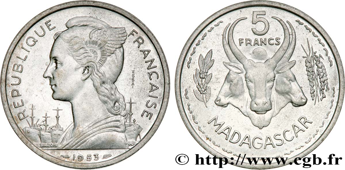 MADAGASCAR - Union française Essai de 5 Francs 1953 Paris SPL