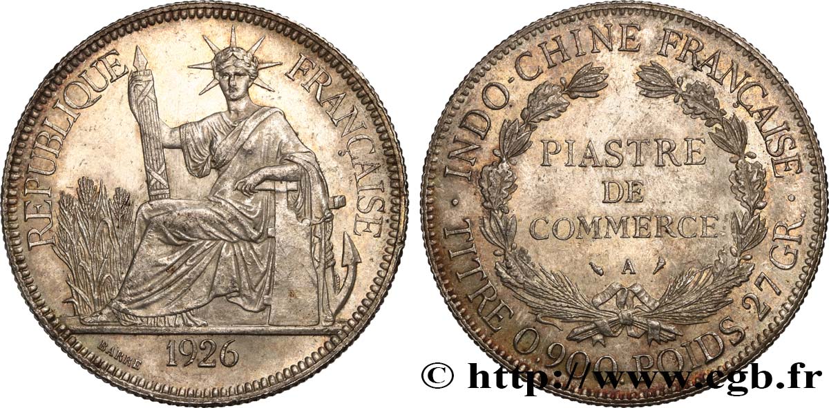 INDOCHINE FRANÇAISE 1 Piastre de Commerce 1926 Paris SPL