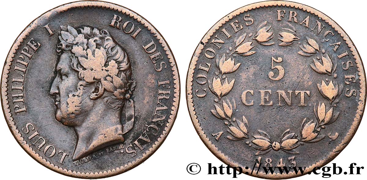 COLONIES FRANÇAISES - Louis-Philippe, pour les Îles Marquises 5 Centimes Louis Philippe Ier 1843 Paris - A TB+