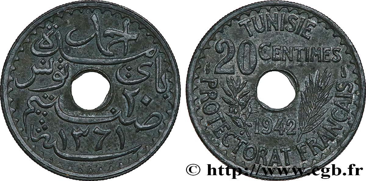 TUNISIE - PROTECTORAT FRANÇAIS 20 Centimes 1942 Paris TTB