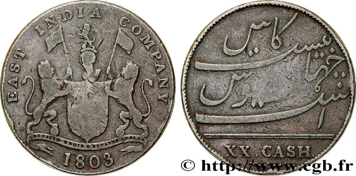 ISLA DE FRANCIA (MAURICIO) XX (20) Cash East India Company 1803 Madras BC