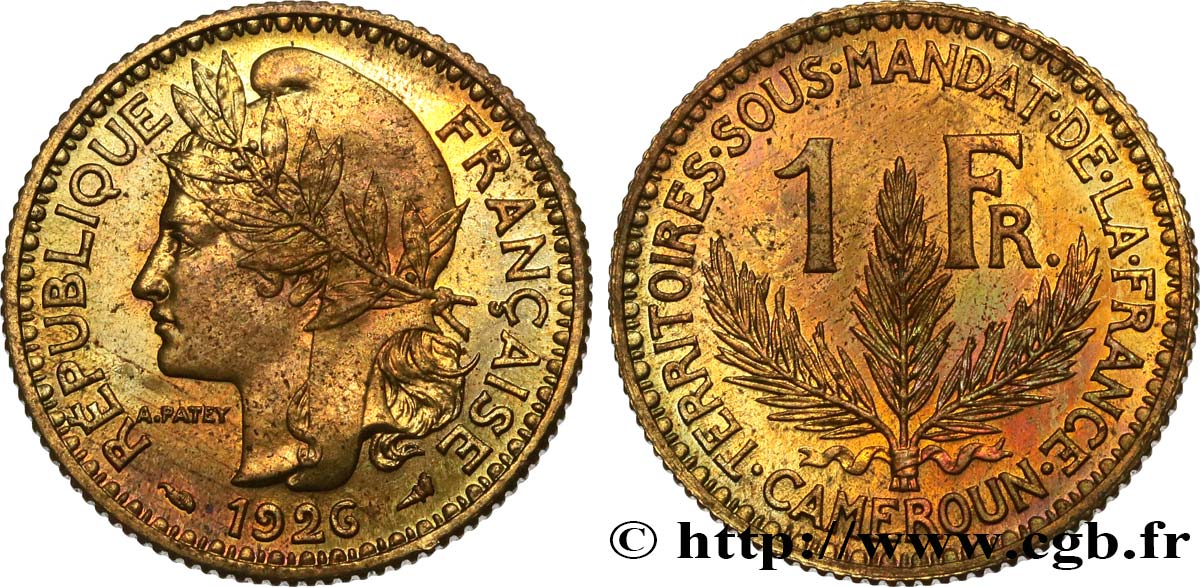 CAMEROUN - TERRITOIRES SOUS MANDAT FRANÇAIS 1 Franc léger - Essai de frappe de 1 franc Morlon - 4 grammes 1926 Paris SPL 