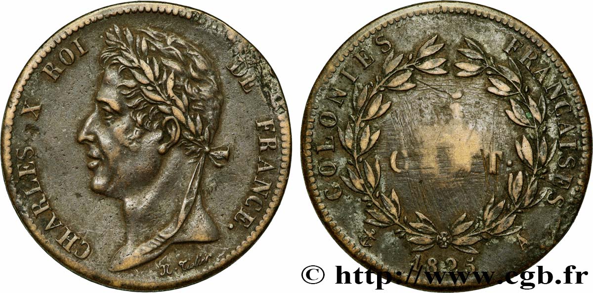 COLONIE FRANCESI - Carlo X, per Guyana e Senegal 5 Centimes Charles X 1825 Paris - A MB 