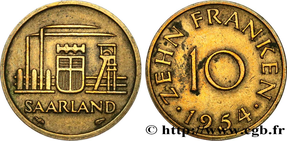 SAARLAND 10 Franken 1954 Paris BB 