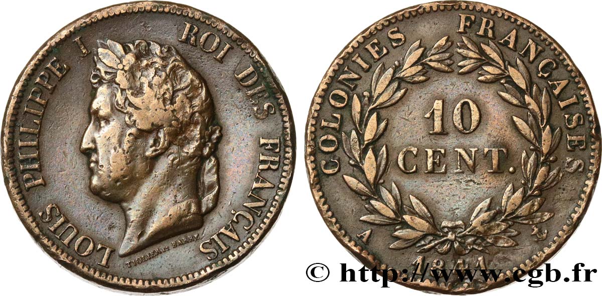 COLONIES FRANÇAISES - Louis-Philippe pour la Guadeloupe 10 Centimes 1841 Paris TTB