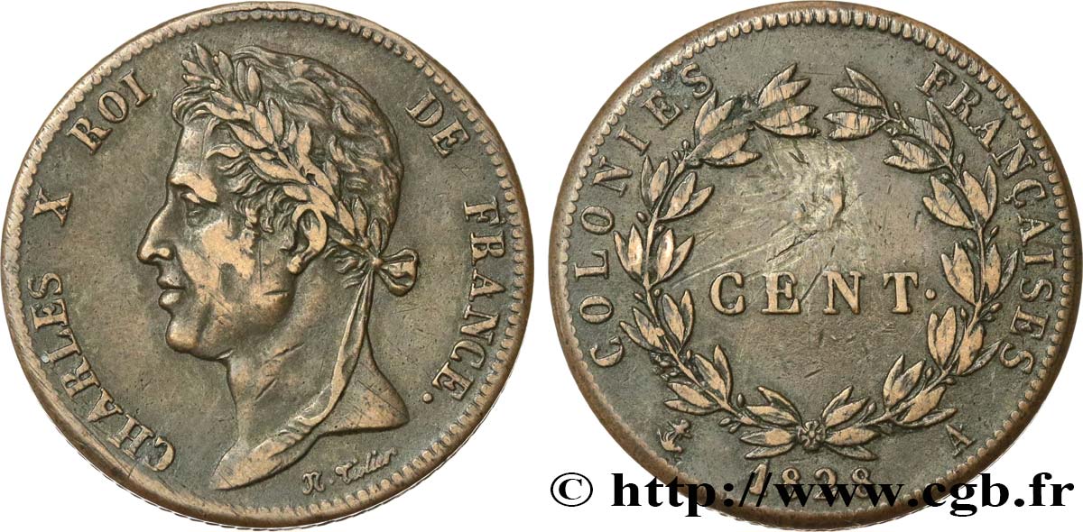 COLONIES FRANÇAISES - Charles X, pour la Guyane 5 Centimes Charles X 1828 Paris - A TB+