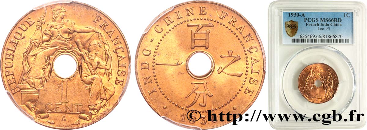 INDOCHINE FRANÇAISE 1 Centième 1930 Paris FDC66 PCGS