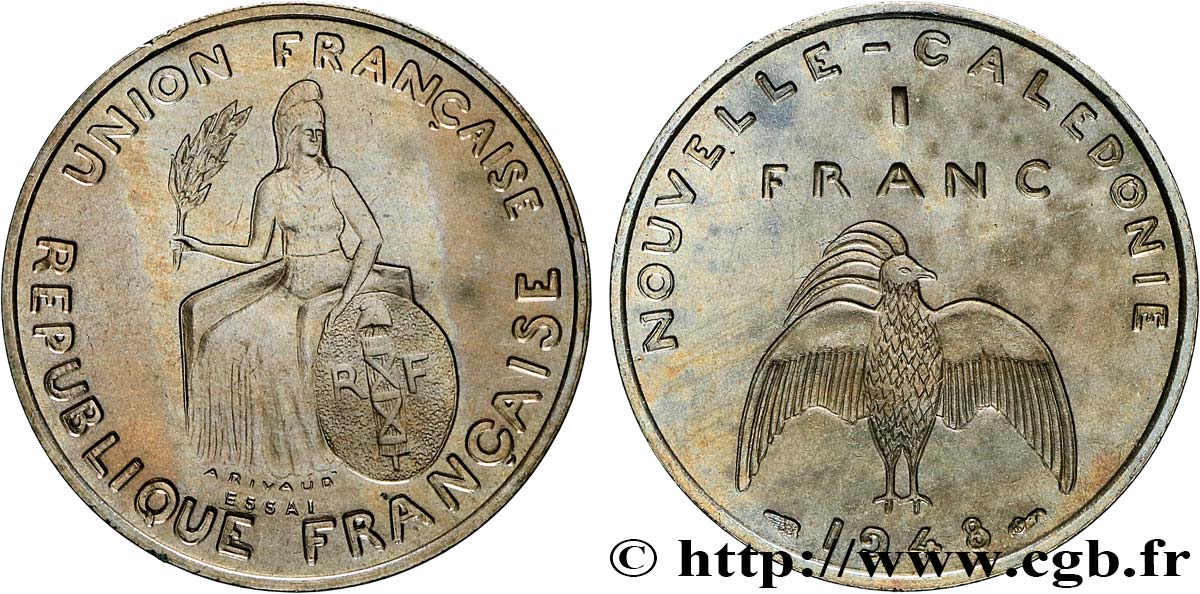 NOUVELLE CALÉDONIE Essai de 1 Franc avec listel en relief 1948 Paris SPL