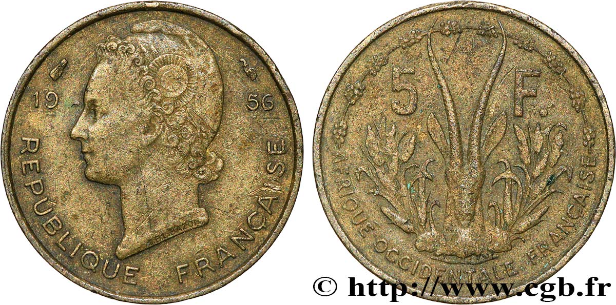 FRENCH WEST AFRICA 5 Francs 1956 Paris XF 
