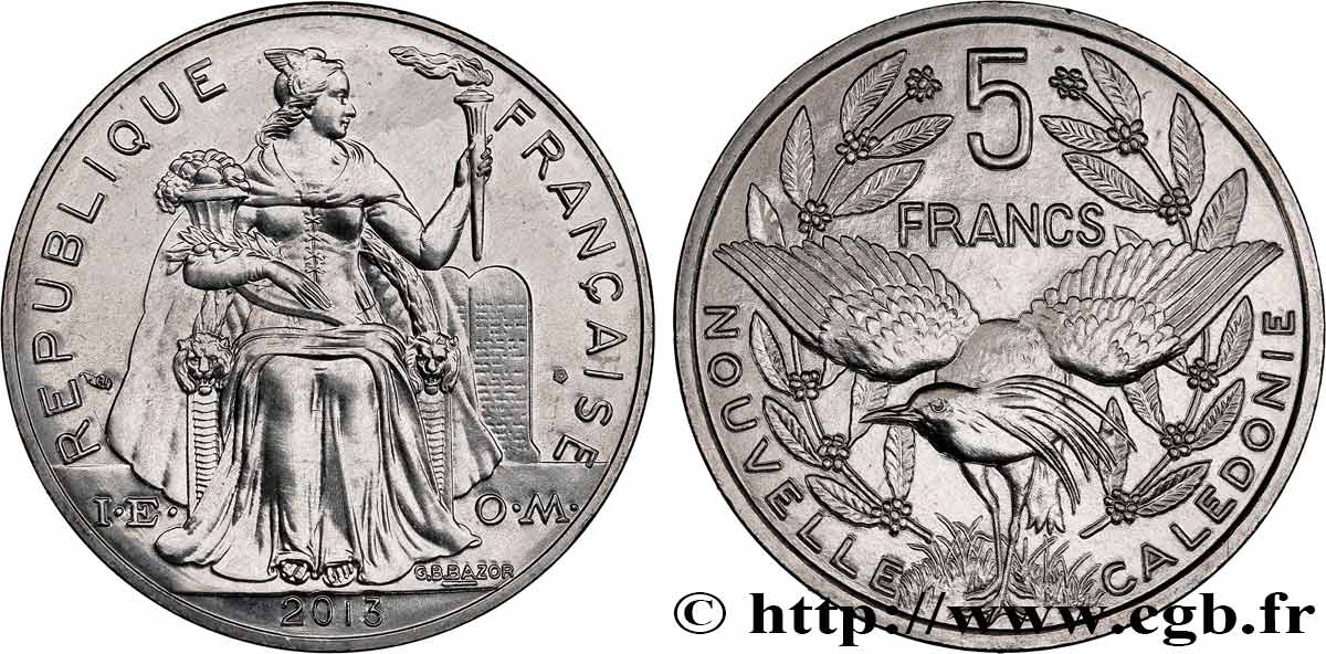 NOUVELLE CALÉDONIE 5 Francs I.E.O.M. 2013 Paris SPL