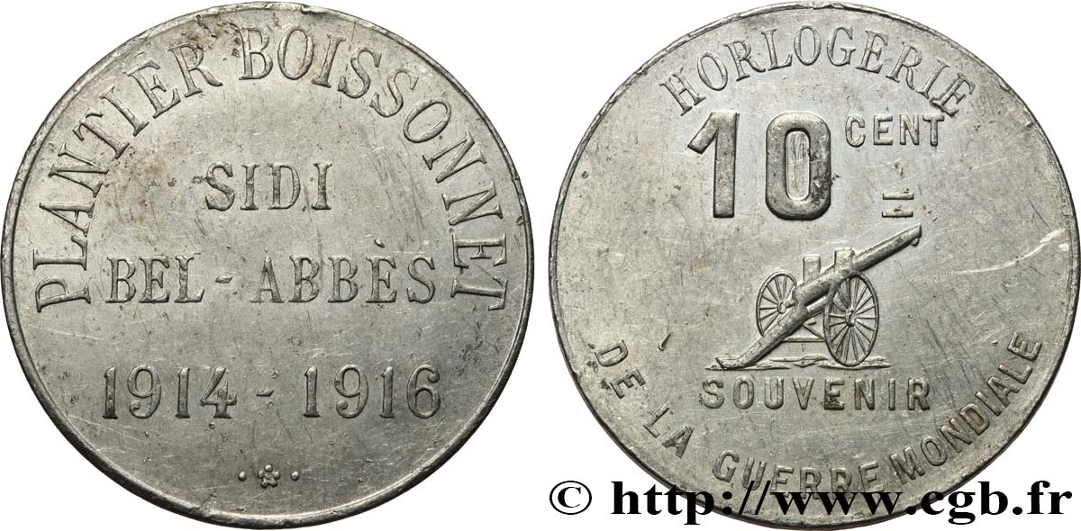 ALGÉRIE 10 Centimes Horlogerie Plantier Boissonnet - Sidi-Bel-Abbès 1916  TTB+ 