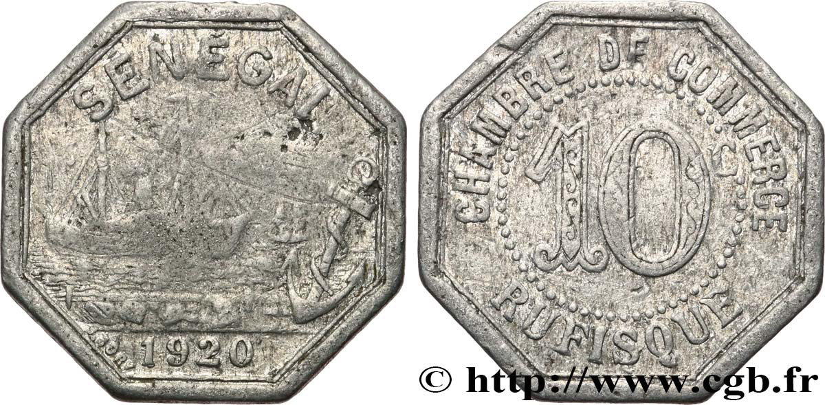 FRENCH AFRICA - SENEGAL 10 Centimes Chambre de Commerce de Rufisque 1920  XF 