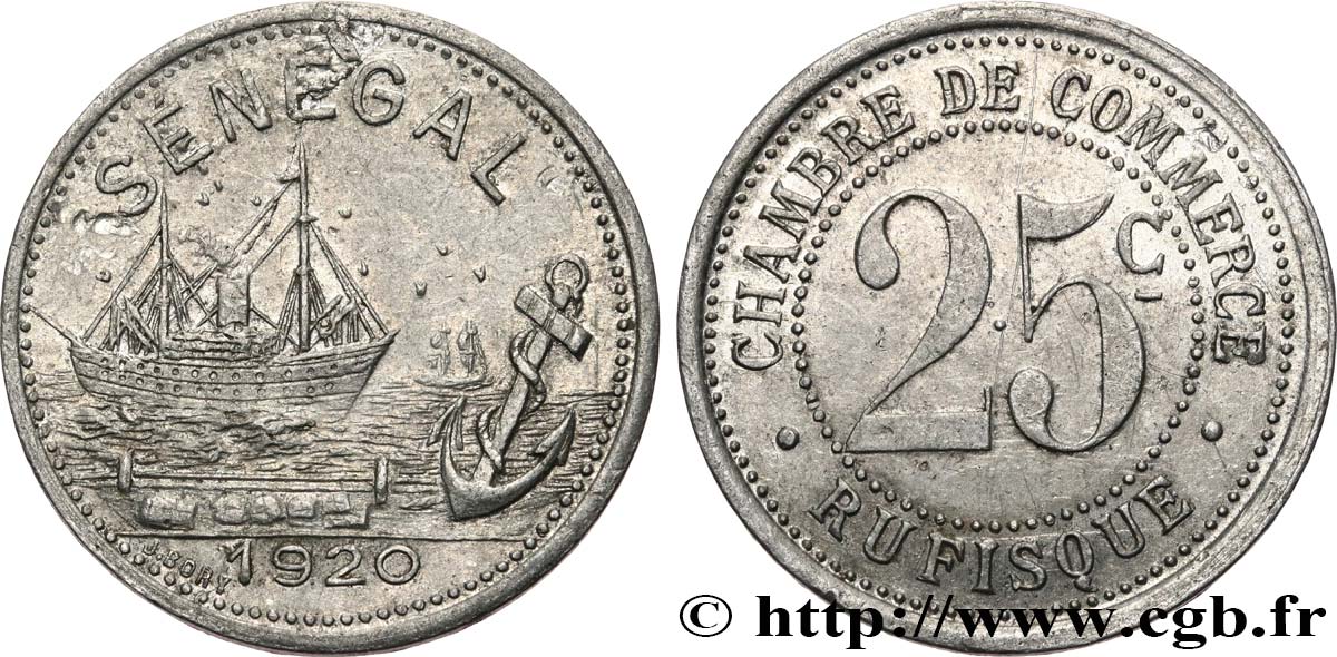FRENCH AFRICA - SENEGAL 25 Centimes Chambre de Commerce de Rufisque 1920  AU 