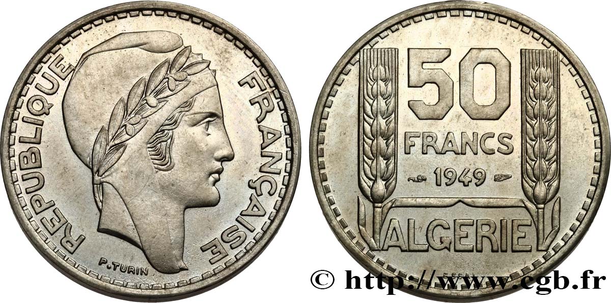 ALGÉRIE Essai piéfort 50 Francs Turin 1949  SPL 