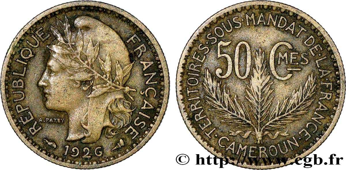 CAMEROON - FRENCH MANDATE TERRITORIES 50 Centimes 1926 Paris XF 