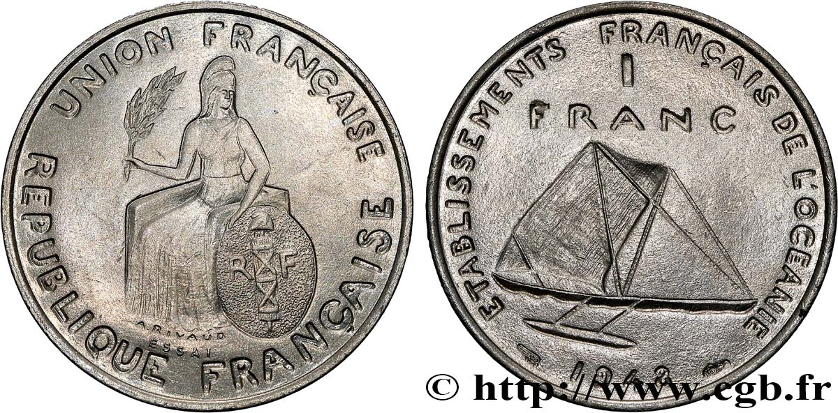 POLYNÉSIE FRANÇAISE - Océanie française Essai de 1 Franc avec listel en relief 1948 Paris SPL