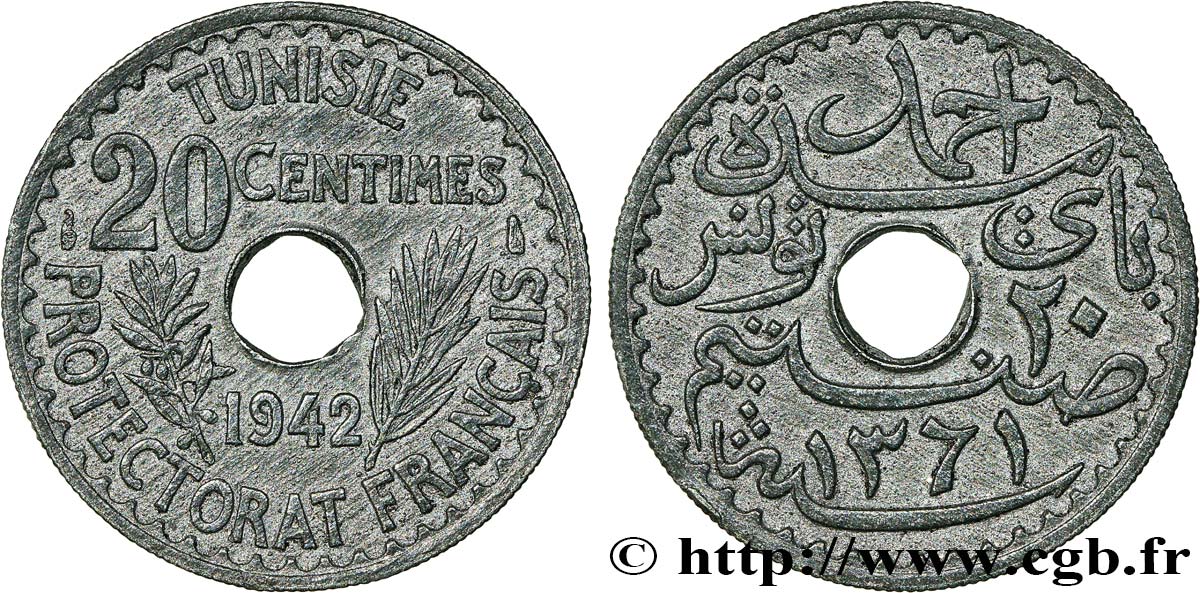 TUNISIA - French protectorate 20 Centimes 1942 Paris AU 