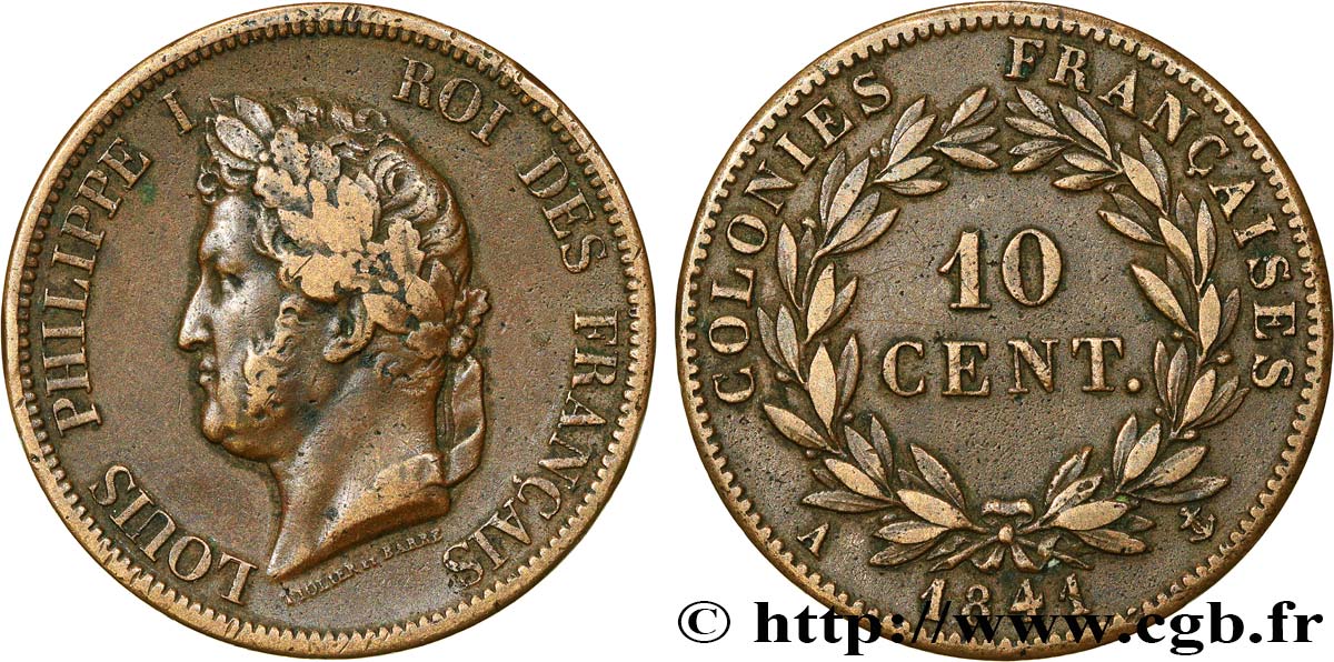 FRENCH COLONIES - Louis-Philippe for Guadeloupe 10 Centimes 1841 Paris XF 