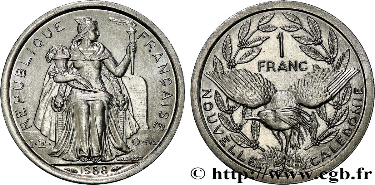 NOUVELLE CALÉDONIE 1 Franc I.E.O.M.  1988 Paris SPL 