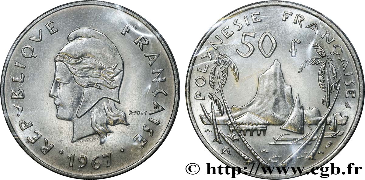 FRENCH POLYNESIA 50 Francs Marianne / paysage polynésien 1967 Paris MS
