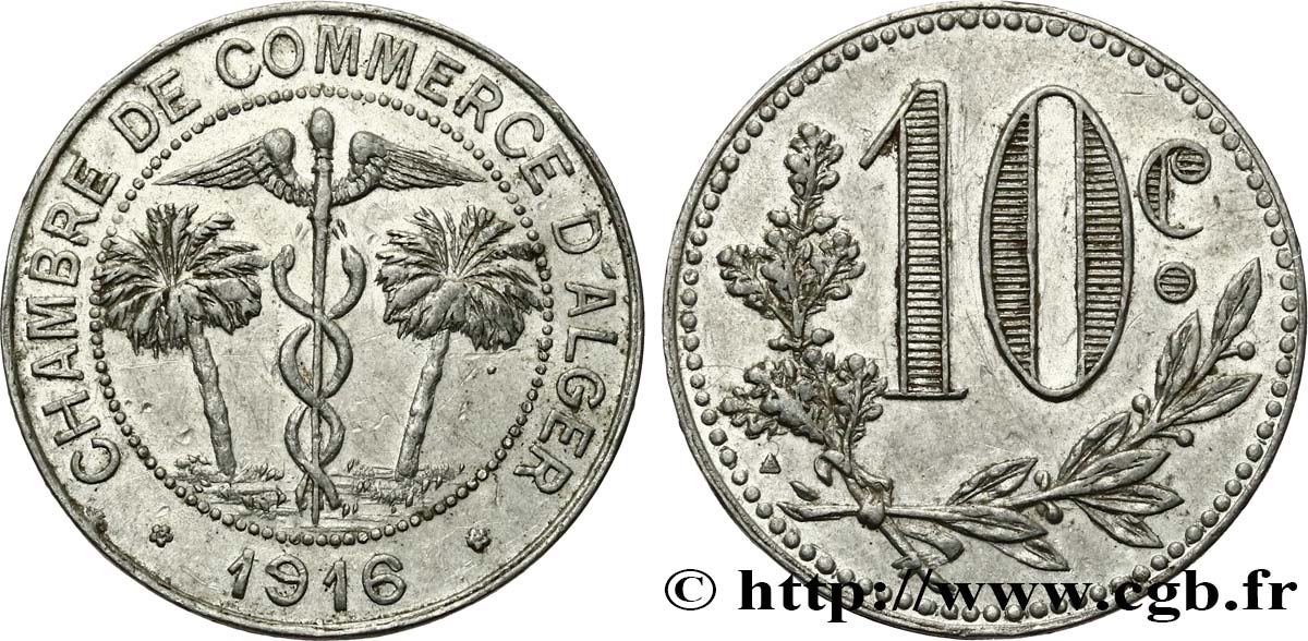 ALGÉRIE 10 centimes 1916 ALGER TTB 