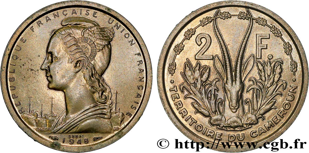 KAMERUN - FRANZÖSISCHE UNION Essai de 2 Francs 1948 Paris fST 