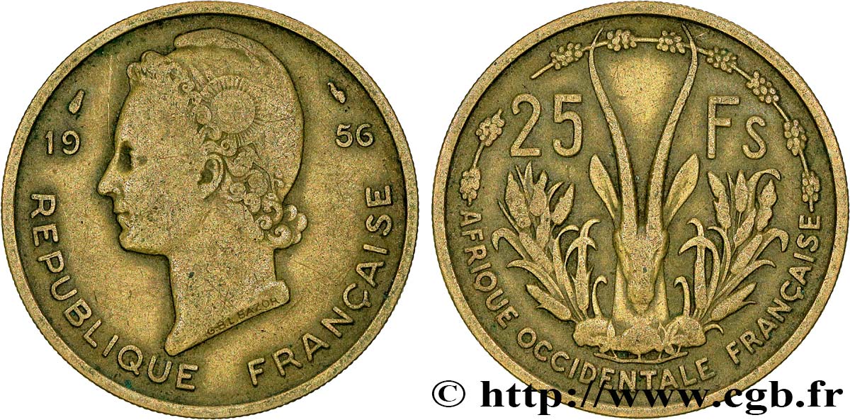 FRANZÖSISCHE WESTAFRIKA 25 Francs 1956 Paris S 