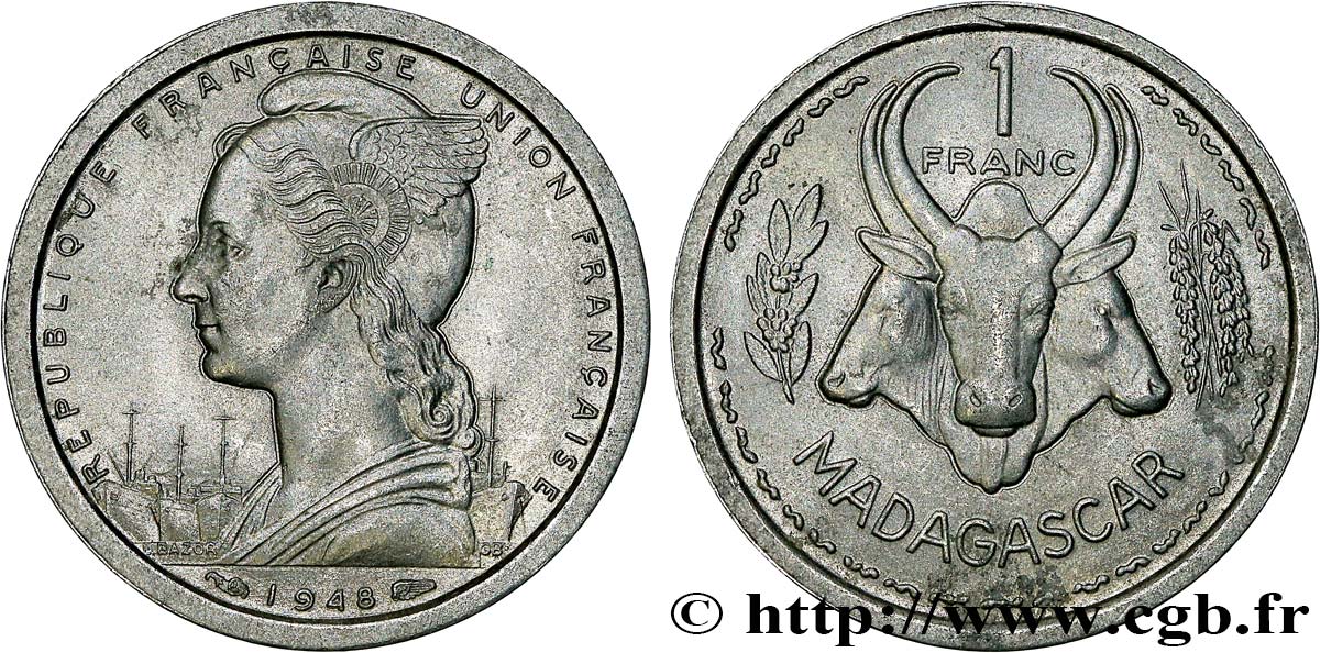 MADAGASKAR - FRANZÖSISCHE UNION 1 Franc 1948 Paris VZ 