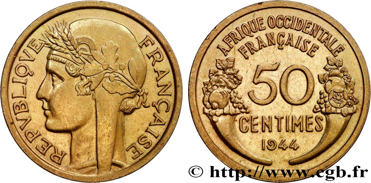AFRIQUE OCCIDENTALE FRANÇAISE 50 Centimes Morlon 1944 Londres SUP