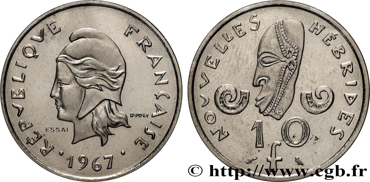 NOUVELLES HÉBRIDES (VANUATU depuis 1980) Essai de 10 Francs 1967 Paris FDC
