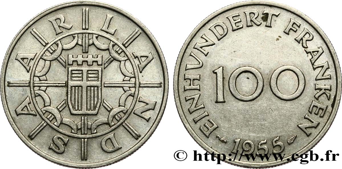 SAAR TERRITORIES 100 Franken 1955 Paris AU